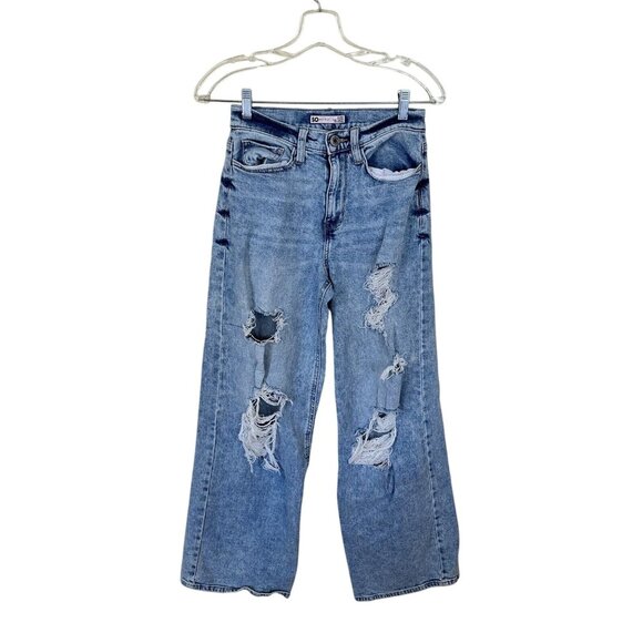 So Jeans Womens Blue Super High Rise Wide Leg Pants 5/27 Distressed 90s - Picture 1 of 6